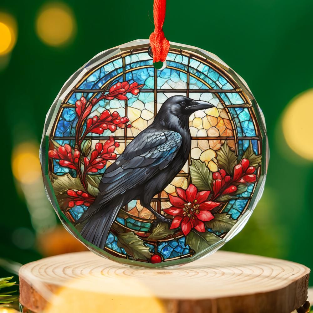 Dark Crow Glass Ornament Black Raven Gothic Christmas Tree Ornament-MoonChildWorld