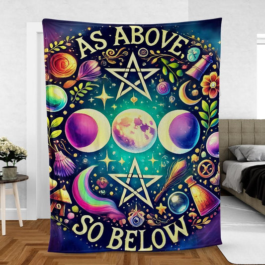 Wiccan Triple Moon Blanket - Witchy Lunar Magic Throw for Altar & Meditation