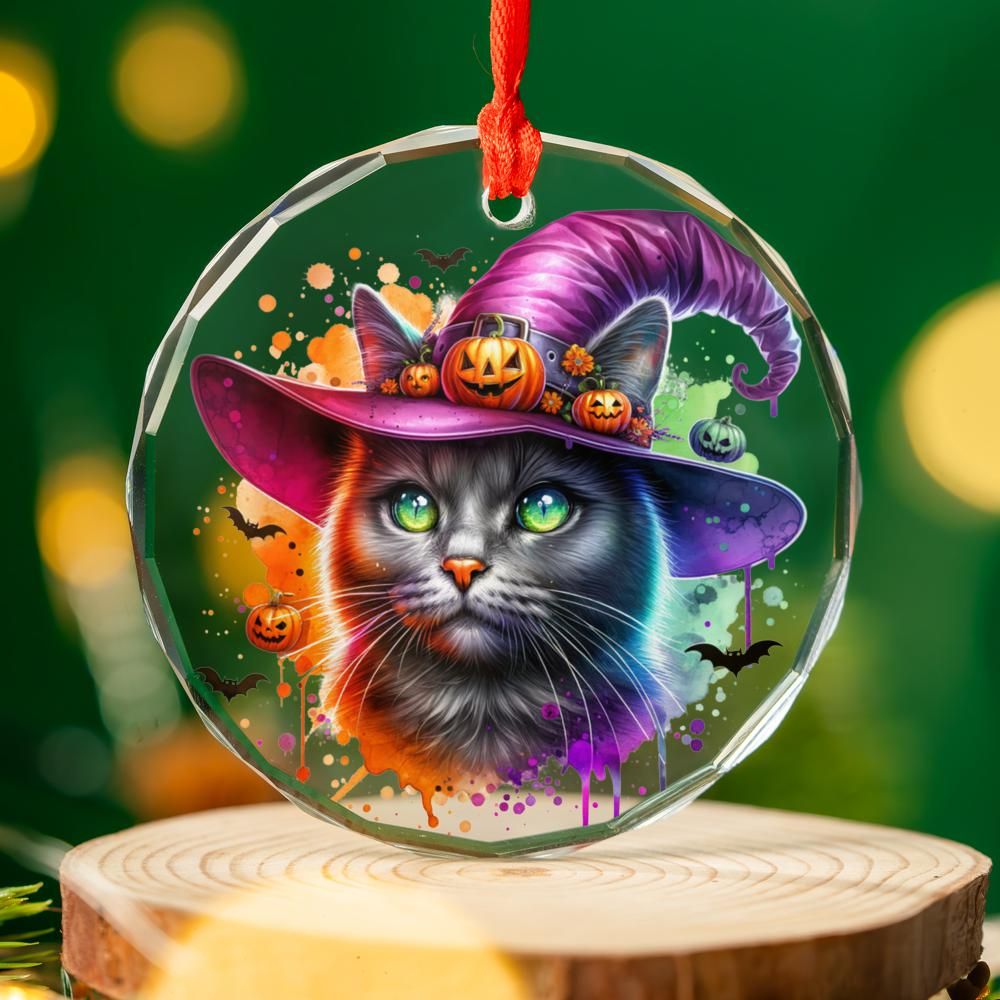 Spooky Cat Glass Ornament Gothic Christmas Tree Ornament-MoonChildWorld