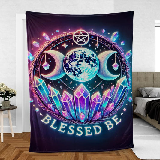 Witchcraft Triple Moon Blanket - Wiccan Lunar Phase Throw for Altars & Sacred Spaces