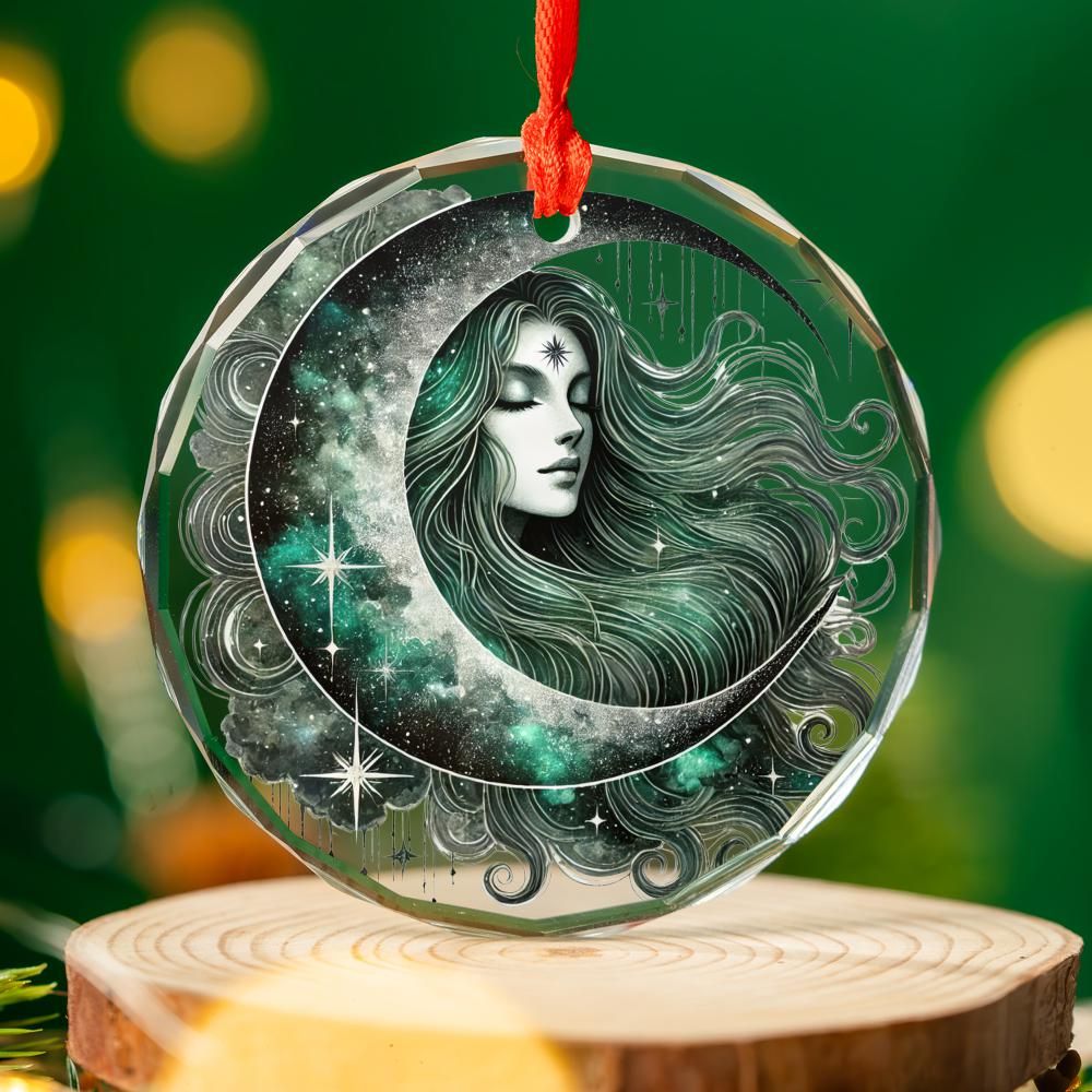 Celestial Moon Goddess Glass Ornament Pagan Yule Ornament-MoonChildWorld