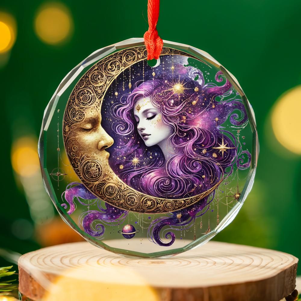 Celestial Moon Goddess Glass Ornament Pagan Yule Ornament-MoonChildWorld