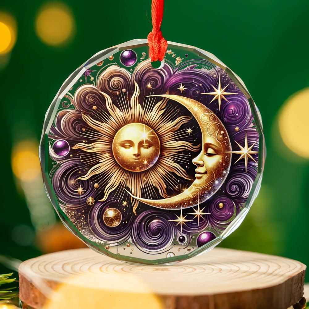 Sun Moon Goddess Celestial Glass Ornament Pagan Yule Ornament-MoonChildWorld