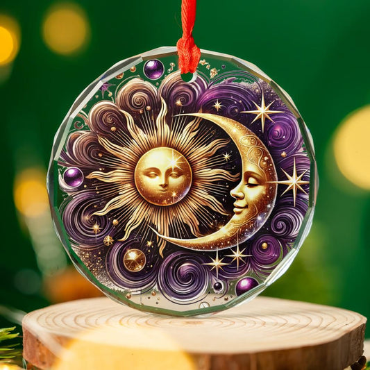 Sun Moon Goddess Celestial Glass Ornament Pagan Yule Ornament