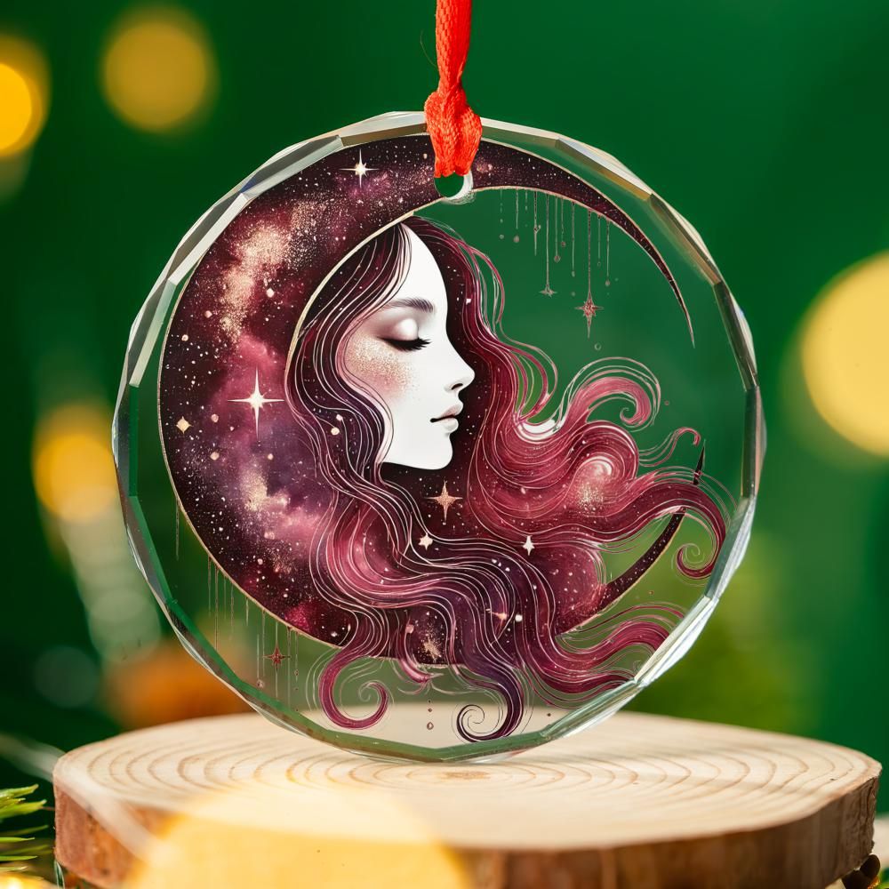 Star Moon Goddess Glass Ornament Celestial Christmas Ornament-MoonChildWorld