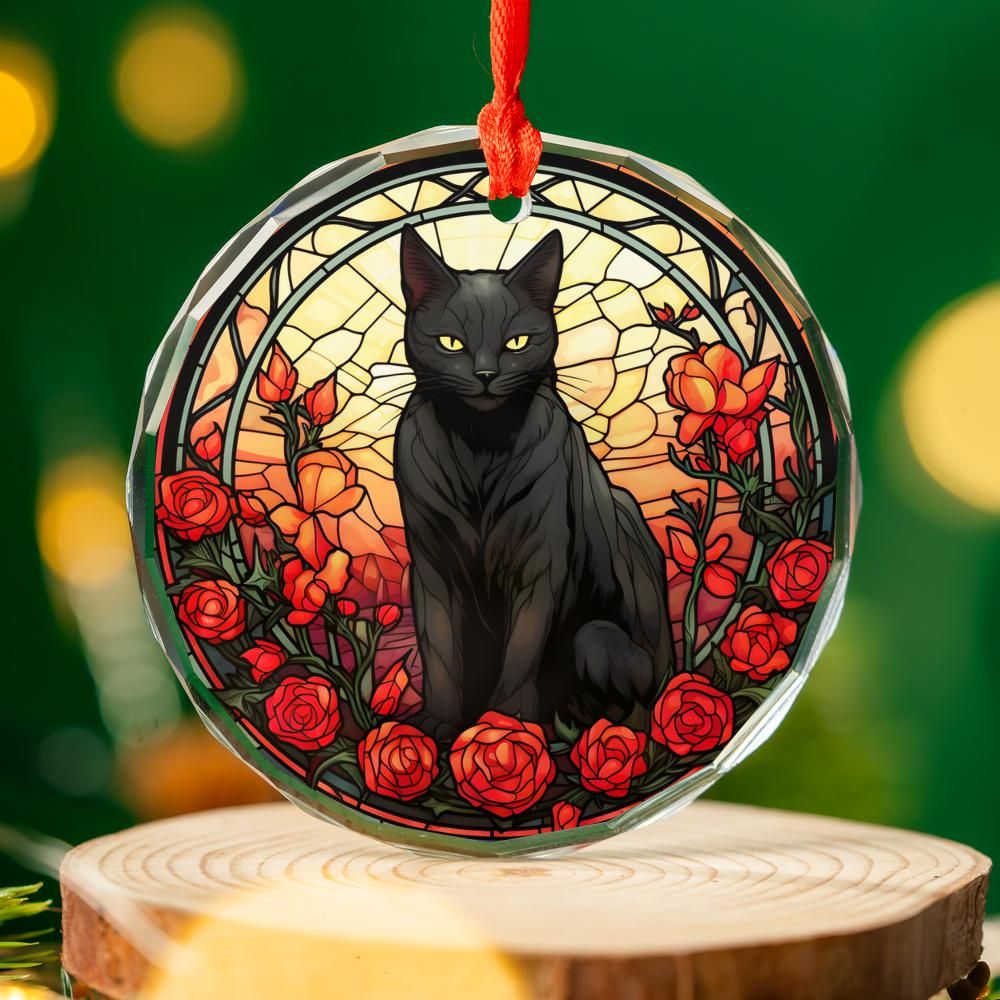 Occult Cat Glass Ornament Black Cat Gothic Christmas Tree Ornament-MoonChildWorld