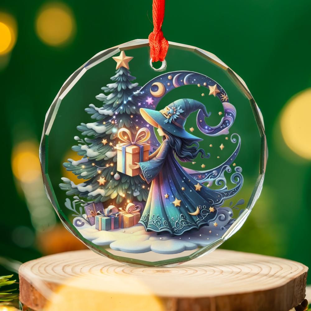 Winter Witch Glass Ornament Wicca Christmas Ornament-MoonChildWorld