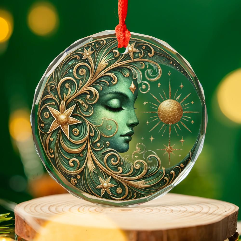 Celestial Sun Moon Goddess Glass Ornament Wicca Christmas Tree Ornament-MoonChildWorld