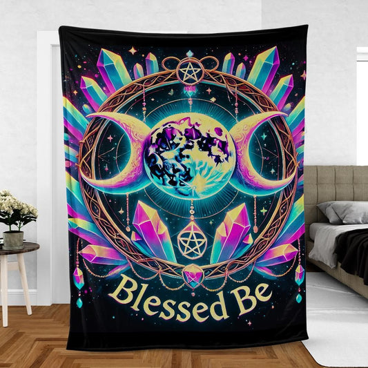 Triple Moon Goddess Blanket - Pagan Wicca Ritual Throw with Celestial Symbols