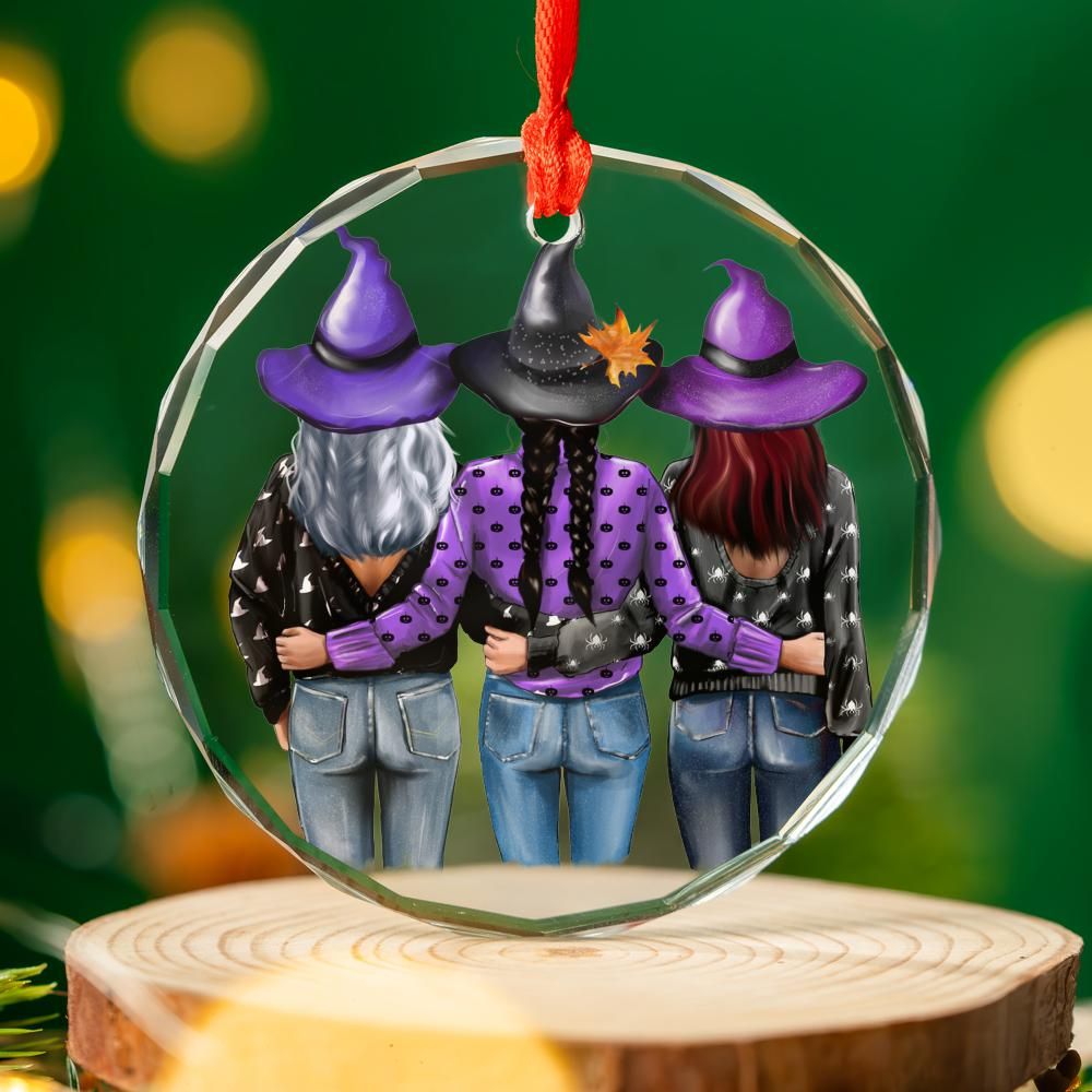 Witch Sisters Glass Ornament Witchy Christmas Ornament-MoonChildWorld