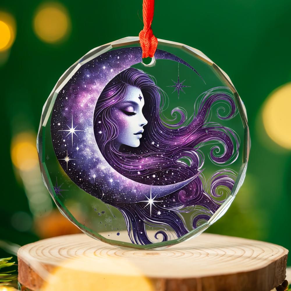 Celestial Moon Goddess Glass Ornament Wicca Christmas Tree Ornament-MoonChildWorld