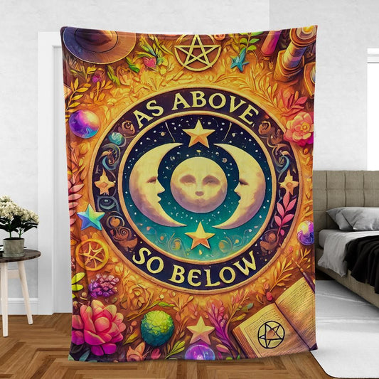 Witchcraft Triple Moon Blanket - Wiccan Lunar Phase Throw for Altars & Sacred Spaces