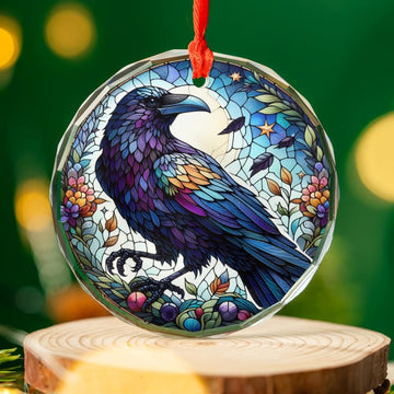 Beautiful Raven Glass Ornament Witchy Crow Christmas Tree Ornament-MoonChildWorld