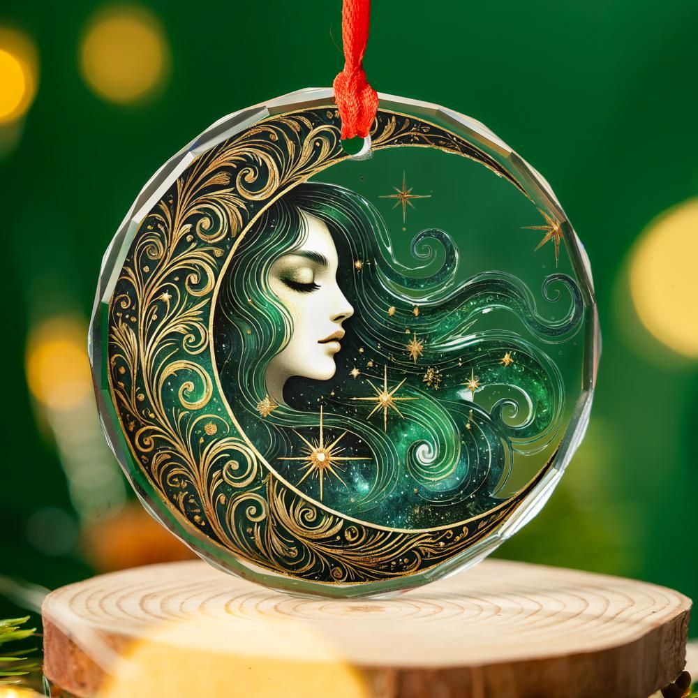 Celestial Goddess Moon Glass Ornament Pagan Christmas Tree Ornament-MoonChildWorld