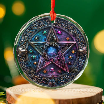 Celtic Pentacle Glass Ornament Wicca Pagan Christmas Tree Ornament