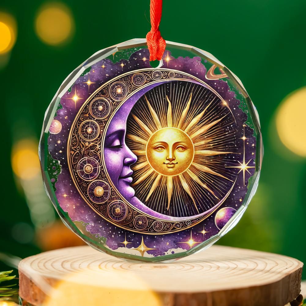 Celestial Sun Moon Goddess Glass Ornament Wicca Christmas Tree Ornament-MoonChildWorld