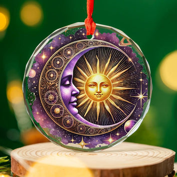 Celestial Sun Moon Goddess Glass Ornament Wicca Christmas Tree Ornament