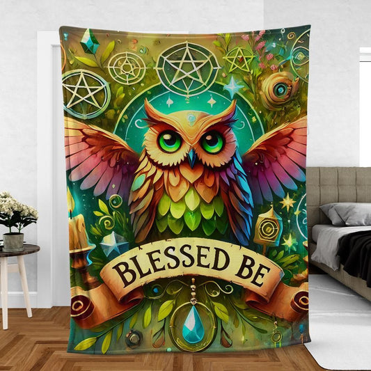 Celestial Owl Blanket – Soft Wiccan Throw for Dark Academia & Nature Altars