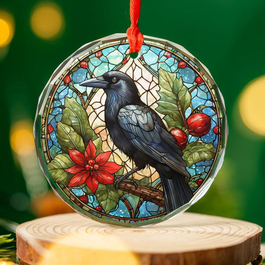 Dark Crow Glass Ornament Black Raven Gothic Christmas Tree Ornament