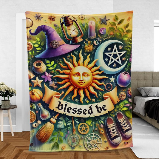 Celestial Sun Moon Blanket – Wiccan Lunar Boho Blanket for Sacred Spaces