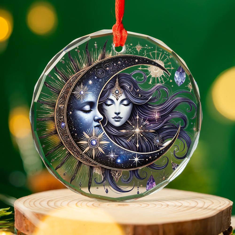 Crystal Moon Goddess Glass Ornament Pagan Yule Ornament-MoonChildWorld