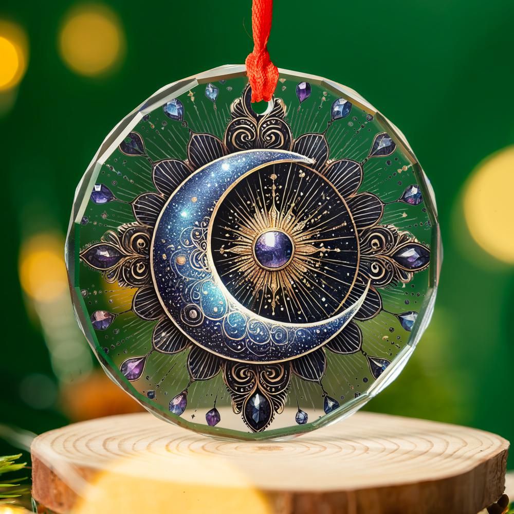 Celestial Sun Moon Glass Ornament Pagan Christmas Tree Ornament-MoonChildWorld