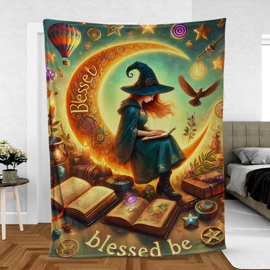 Moon Witch Blanket for Wicca Yule Home Decor