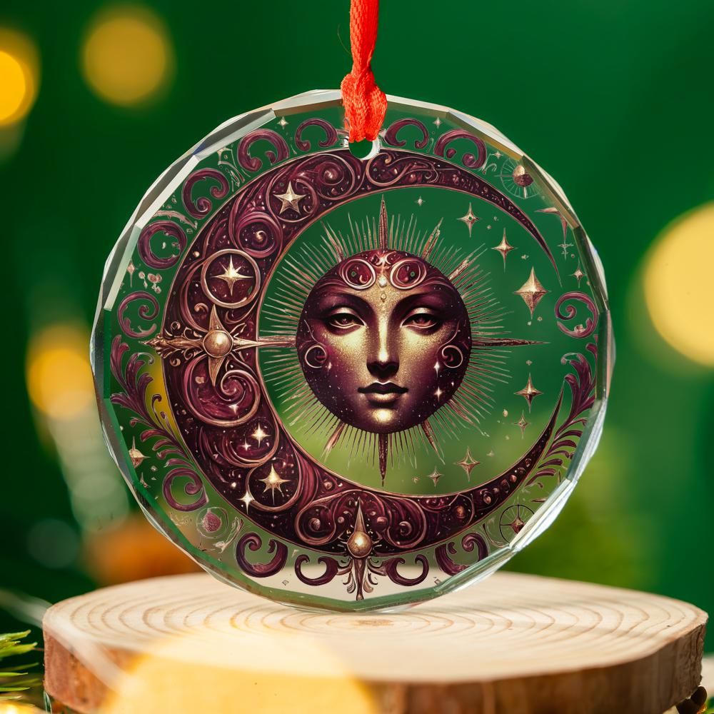 Sun Moon Celestial Glass Ornament Pagan Yule Ornament-MoonChildWorld