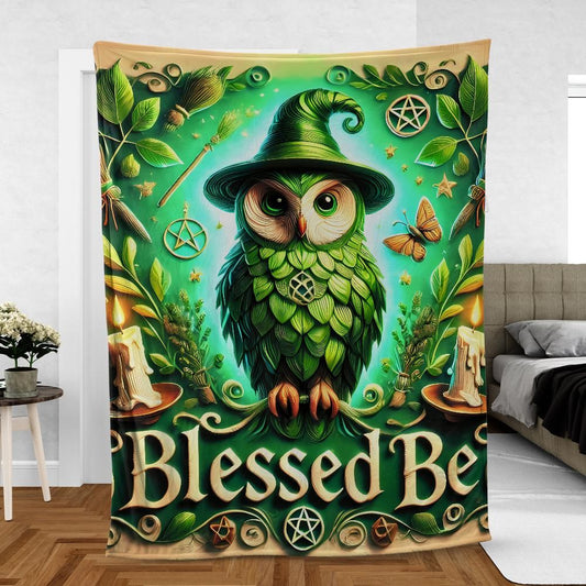 Witchy Owl Blanket – Enchanted Pagan Home Decor for Mystical Ambiance