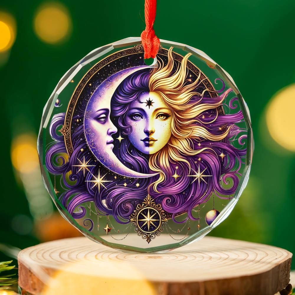 Celestial Sun Moon Goddess Glass Ornament Pagan Christmas Tree Ornament-MoonChildWorld