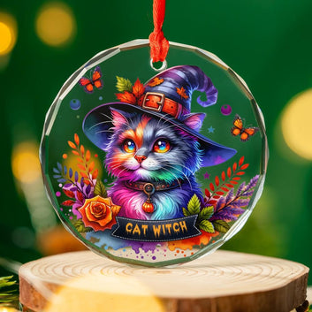 Spooky Cat Glass Ornament Gothic Christmas Tree Ornament