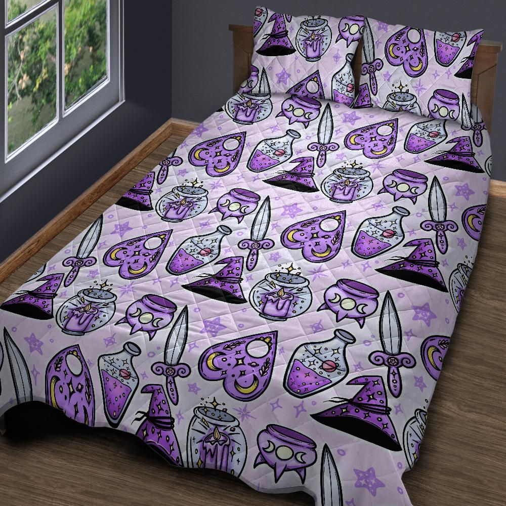 Purple Celestial Witch Halloween Quilt Bedding Set-MoonChildWorld