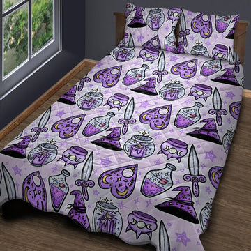 Purple Celestial Witch Halloween Quilt Bedding Set-MoonChildWorld