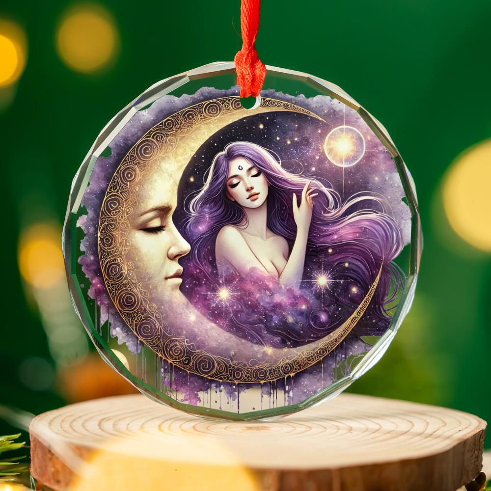 Celestial Moon Goddess Glass Ornament Wicca Christmas Tree Ornament-MoonChildWorld