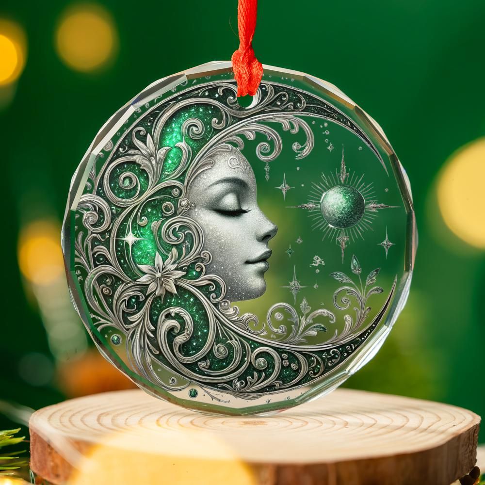 Celestial Moon Goddess Glass Ornament Pagan Yule Ornament-MoonChildWorld