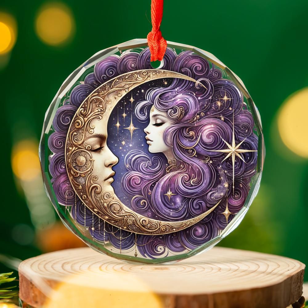 Star Moon Goddess Celestial Glass Ornament Pagan Christmas Ornament-MoonChildWorld