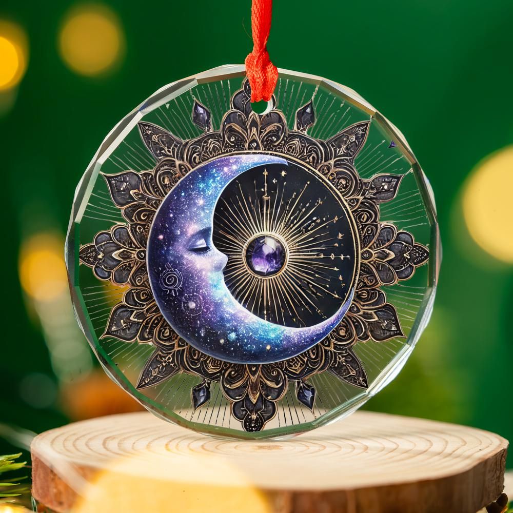 Celestial Moon Glass Ornament Pagan Yule Ornament-MoonChildWorld