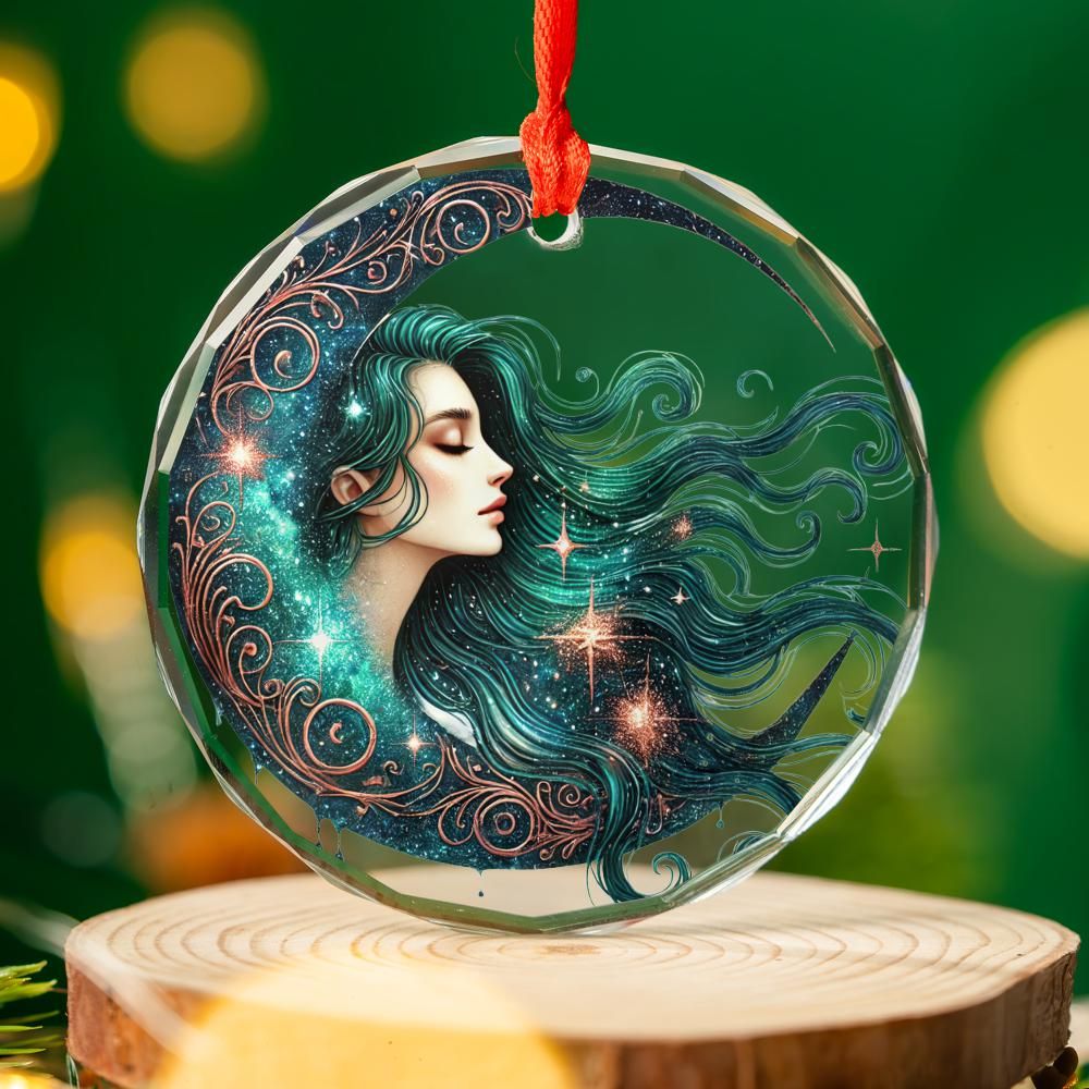 Celestial Moon Goddess Glass Ornament Pagan Yule Ornament-MoonChildWorld