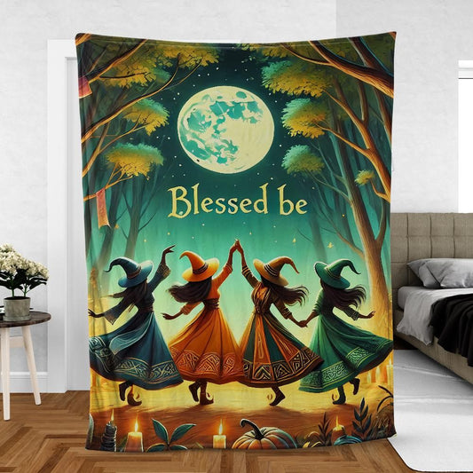 Moonlit Dancing Witch Blanket Wicca Pagan Home Decor
