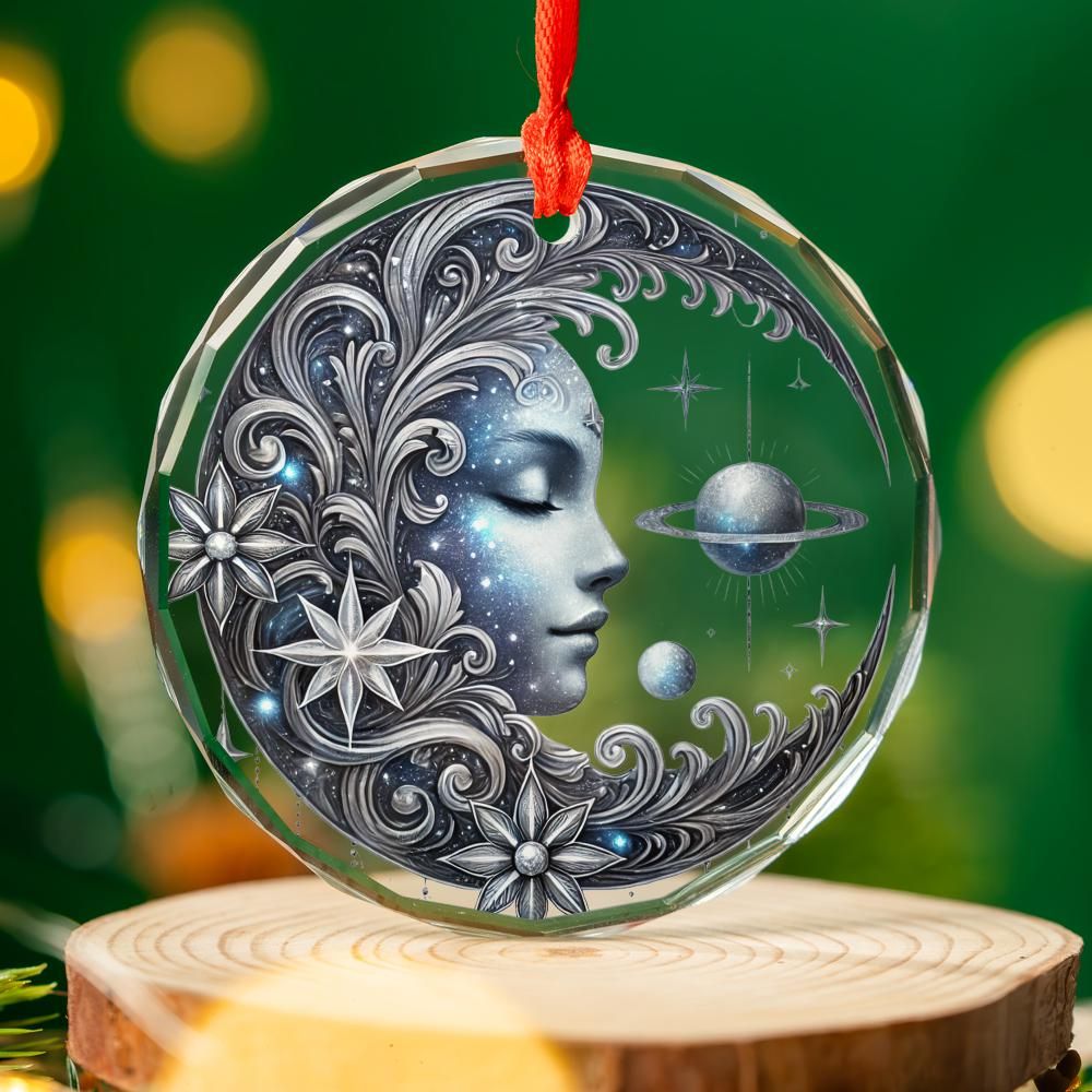 Celestial Goddess Moon Glass Ornament Pagan Christmas Tree Ornament-MoonChildWorld