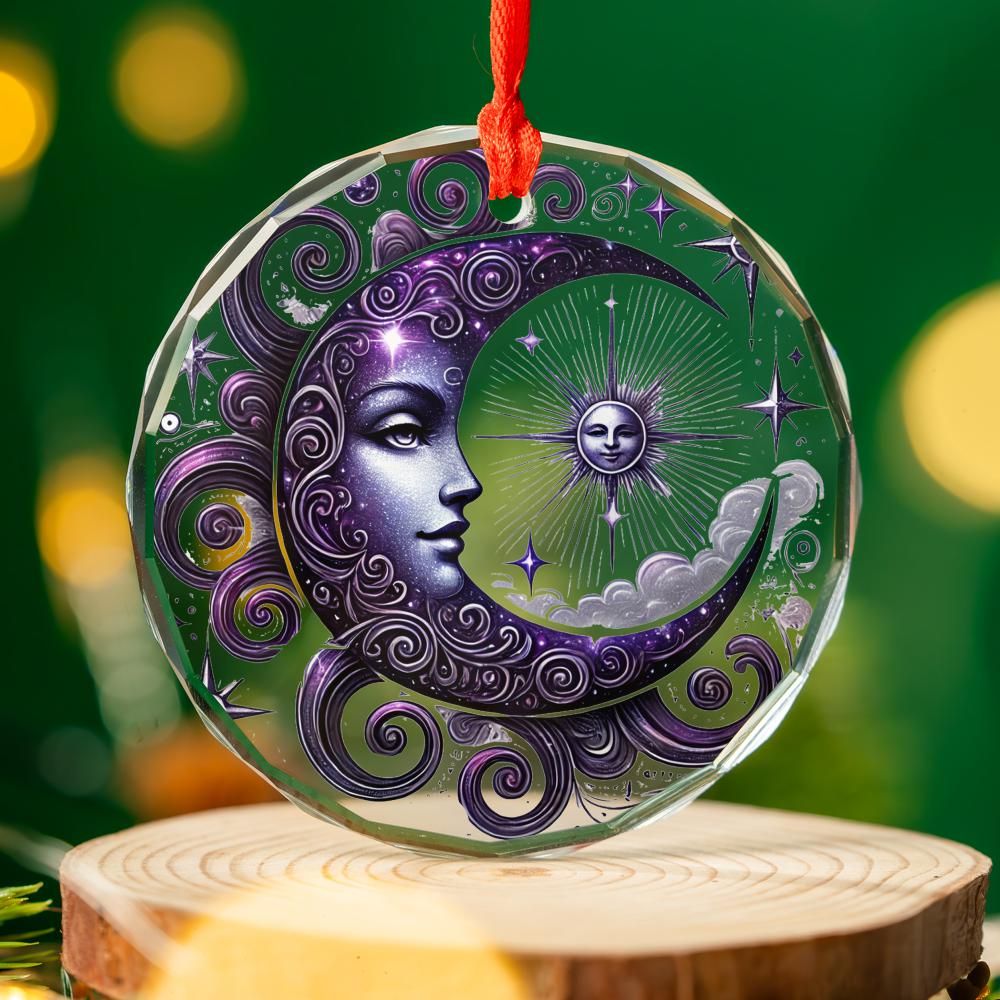 Celestial Goddess Moon Glass Ornament Pagan Christmas Tree Ornament-MoonChildWorld