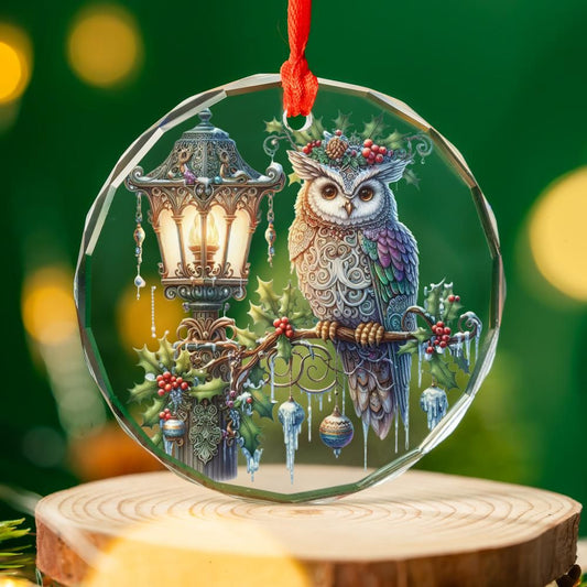 Snowy Owl Glass Ornament Wicca Christmas Ornament