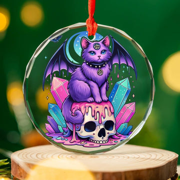 Skull Cat Glass Ornament Gothic Christmas Tree Ornament-MoonChildWorld