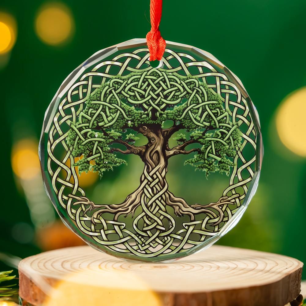 Celtic Tree of Life Glass Ornament Pagan Yule Tree Ornament-MoonChildWorld