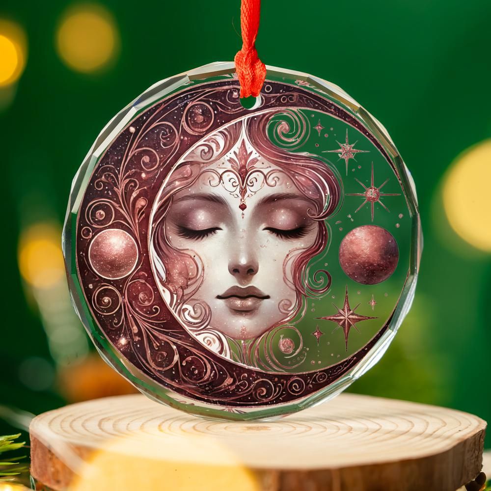 Celestial Moon Goddess Glass Ornament Wicca Christmas Tree Ornament-MoonChildWorld