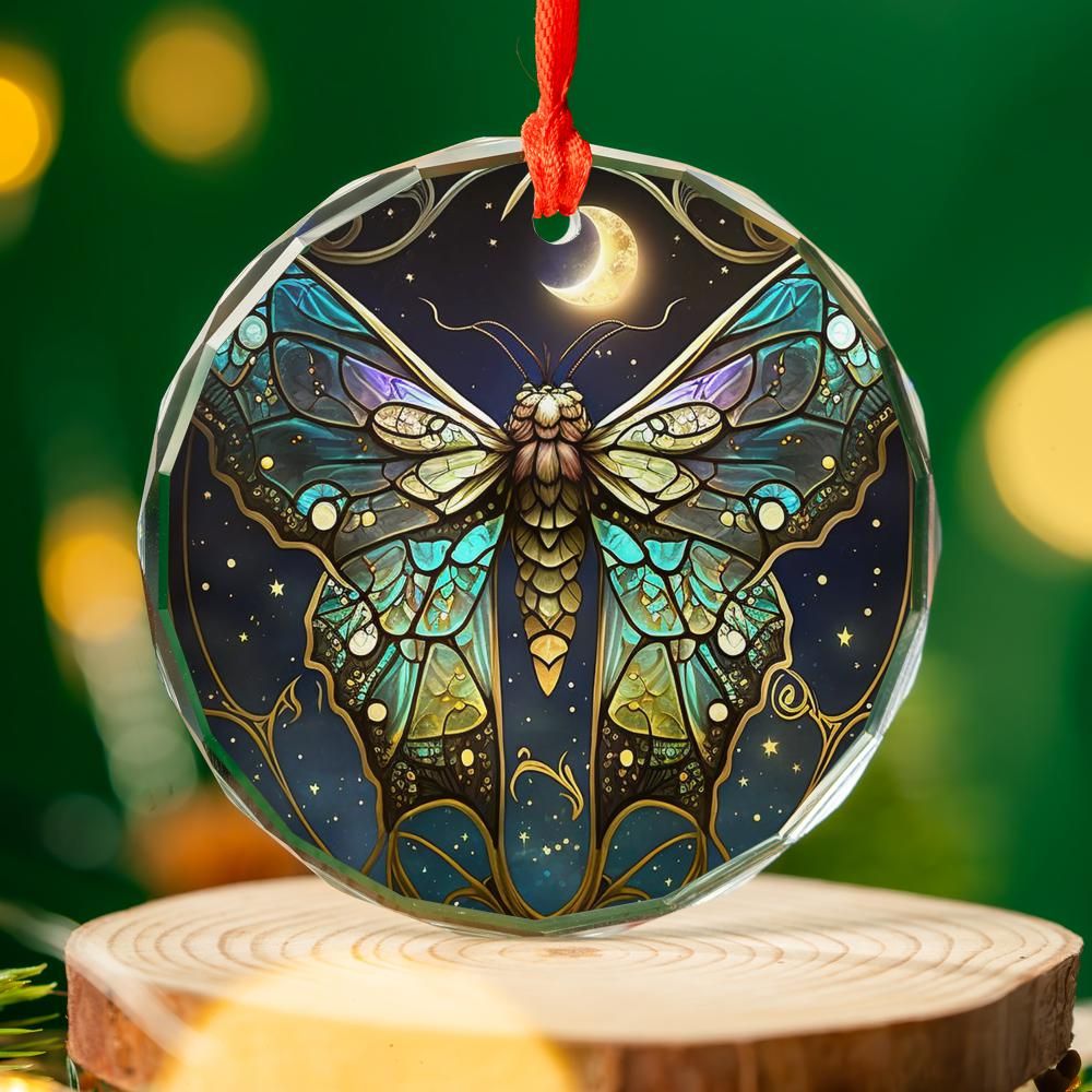 Celestial Moth Glass Ornament Mystical Christmas Tree Ornament-MoonChildWorld