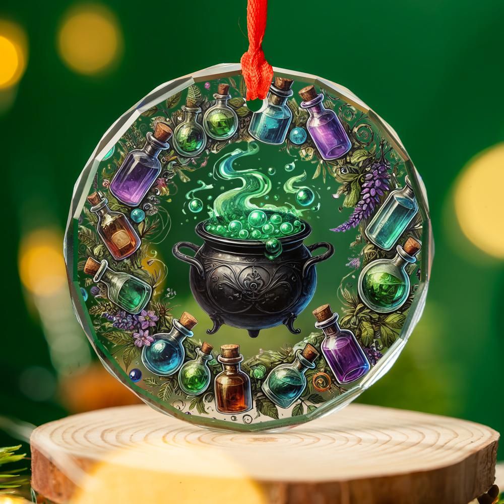 Witch's Cauldron Glass Ornament Wicca Christmas Ornament-MoonChildWorld