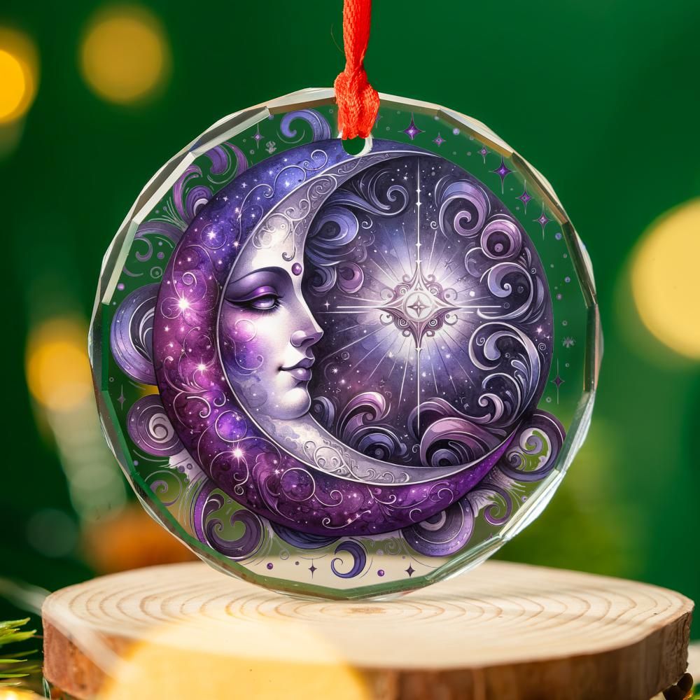 Celestial Moon Goddess Glass Ornament Pagan Yule Ornament-MoonChildWorld