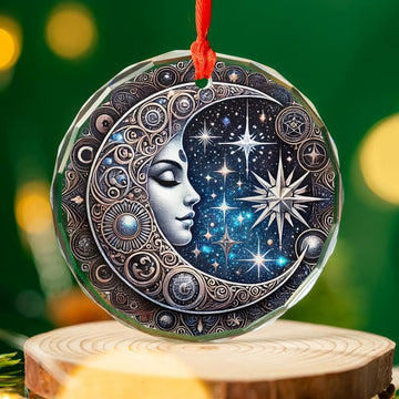 Star Moon Goddess Celestial Glass Ornament Pagan Yule Ornament-MoonChildWorld