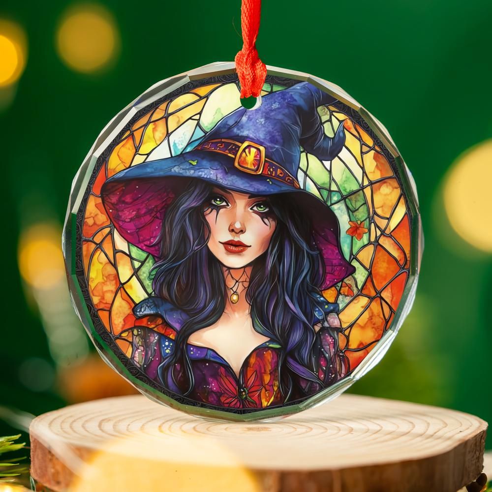 Gothic Witch Glass Ornament Mystical Christmas Ornament-MoonChildWorld